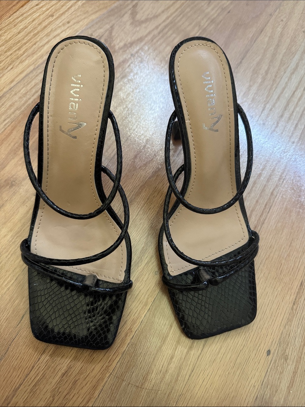 Viviana Black Strappy Square-Toe Block-Heel Sandals